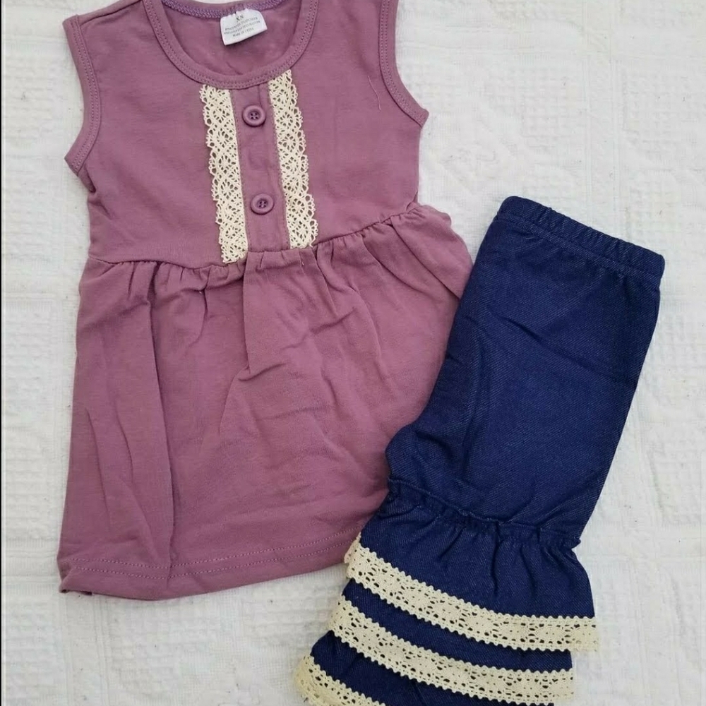 Purple Tunic with Jean Ruffle Pants